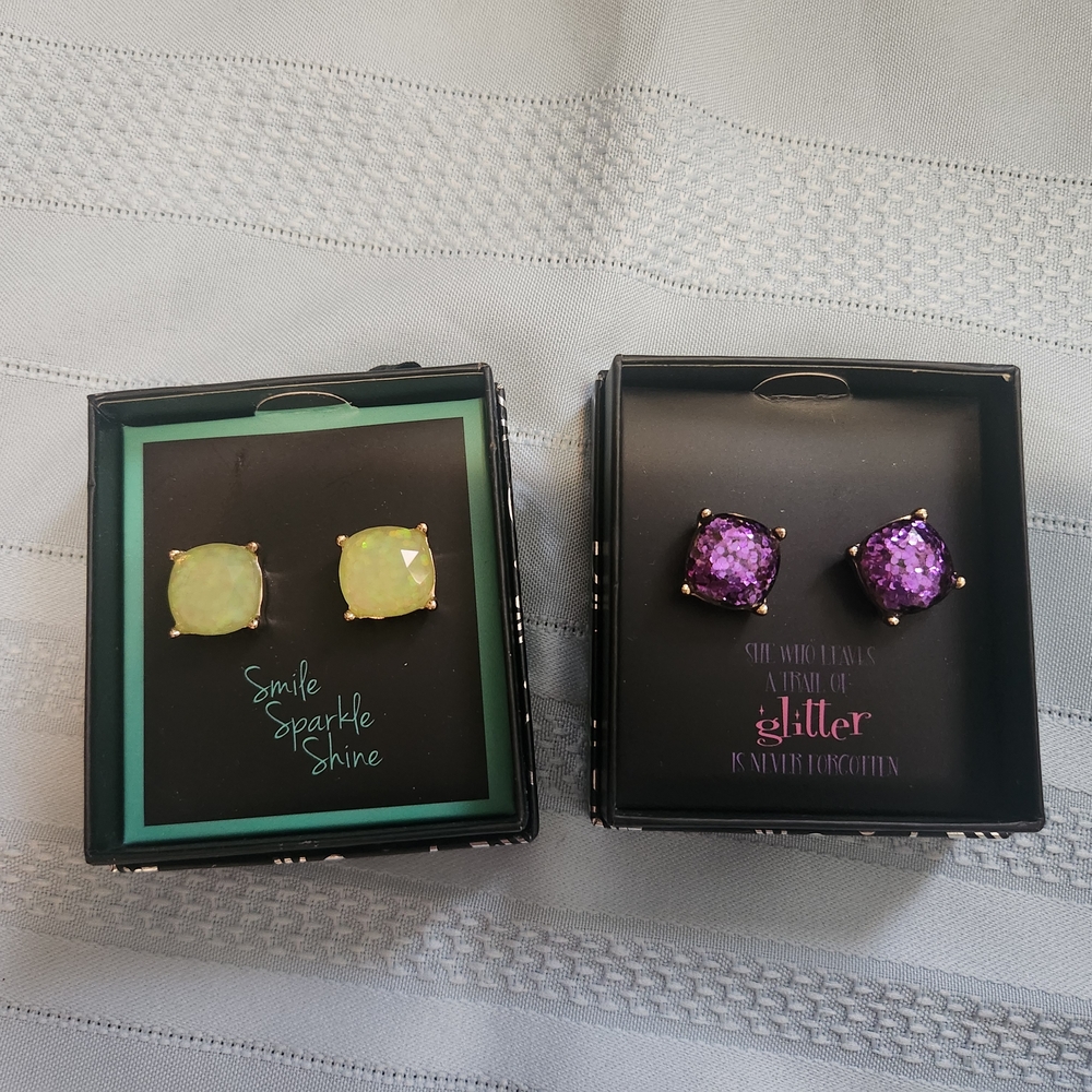 Green and Purple Stud Earrings Sets